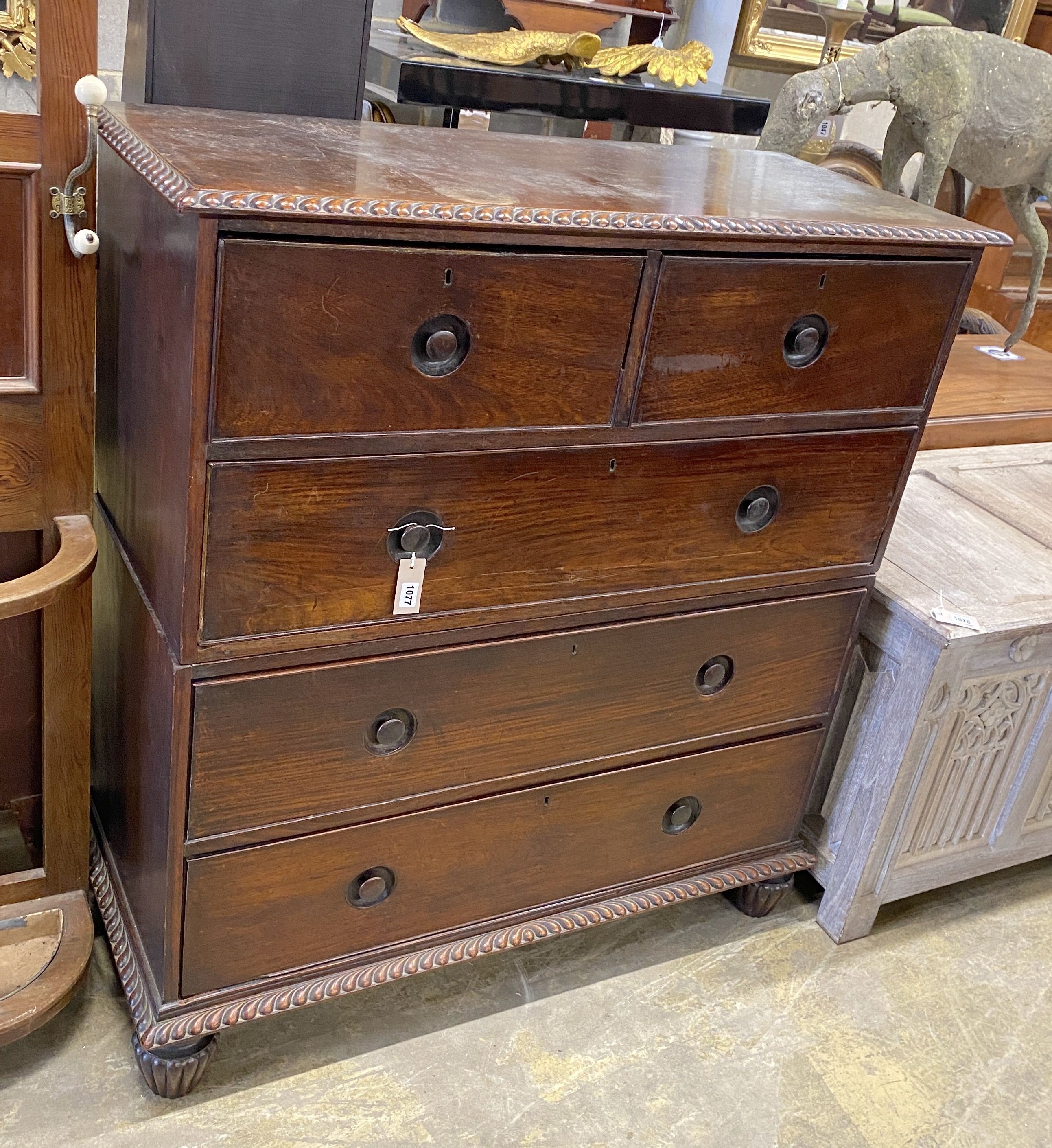 A 19th century Anglo-Indian padouk two-part chest, width 112cm, depth 49cm, height 121cm